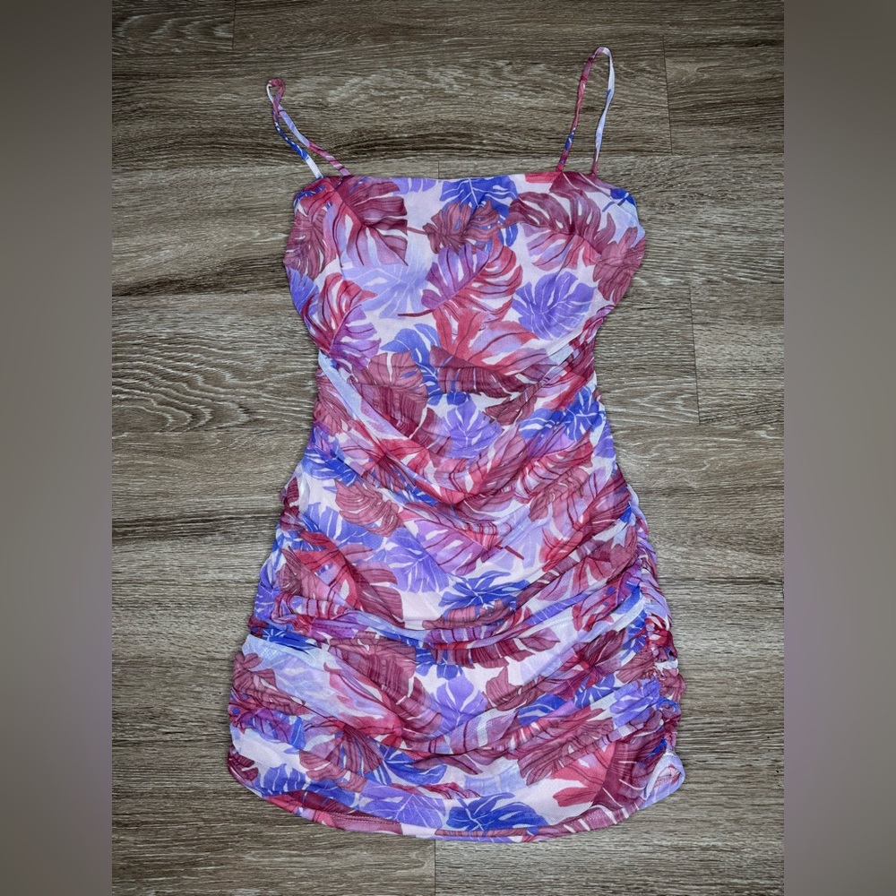 Fashion Nova Vibrant Purple and Pink Ruched Mini Dress - Picture 4 of 8
